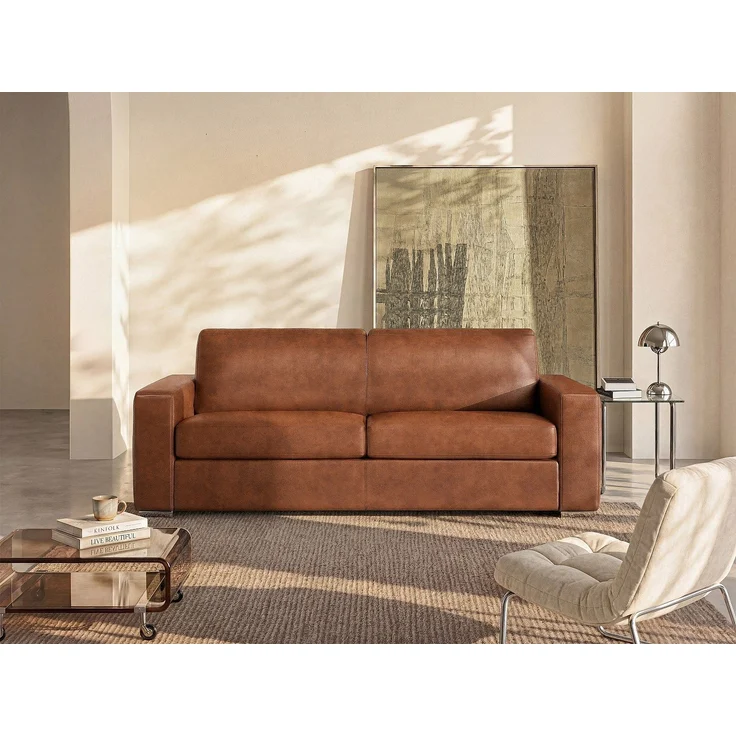 Vente-unique - CALITO - Schlafsofa - Plastik - Kunststoff (PVC), Metall - Braun - 194 x 223 x 85 cm – Bild 2