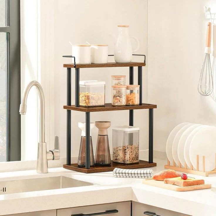 Hoobro Gewürzregal Küchenregal, Aufbewahrungsregal mit 3 Ebenen, Schreibtisch Organizer für Küchenarbeitsplatte, Schreibtisch, Arbeitszimmer, Büro – Bild 1