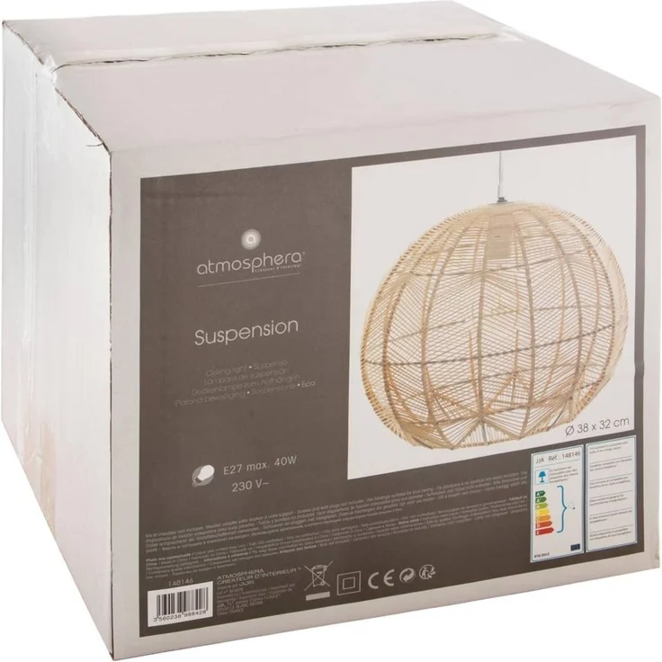 Atmosphera Créateur d'intérieur Pendelleuchte Hängeleuchte über Esstisch KITA, Rattan, Ø 38 cm, Leuchte mit Dekofunktion, ohne Leuchtmittel – Bild 3