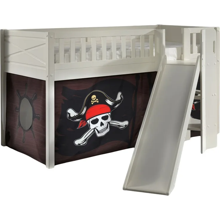 Vipack 'Scott' Spielbett mit Rolllattenrost, Rutsche, Leiter, Textilset 'Caribian Pirate', weiß lackiert, 90x200 cm