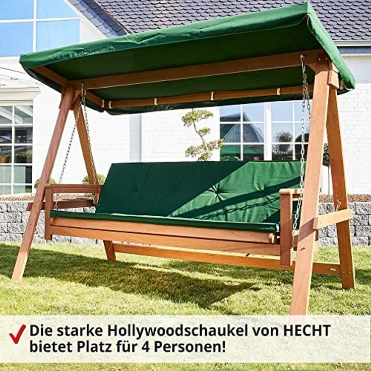 Hecht Hollywoodschaukel Baharu Lux, 4-Sitzer, Sonnendach und Polster, Merantiholz, 300kg, 235x120x178cm (B x T x H) – Bild 5