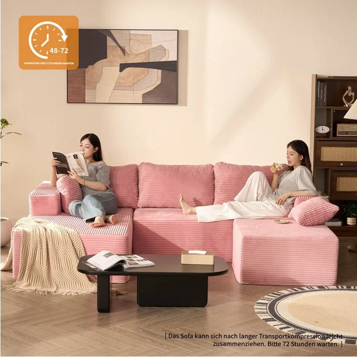 LITBIRD Ecksofa U-förmig 272 x 175 x 61 cm, modulares Oversize-Schlafsofa, montagefrei, mit Recamiere, extra tief sitzend, als Schlafsofa nutzbar – Bild 4
