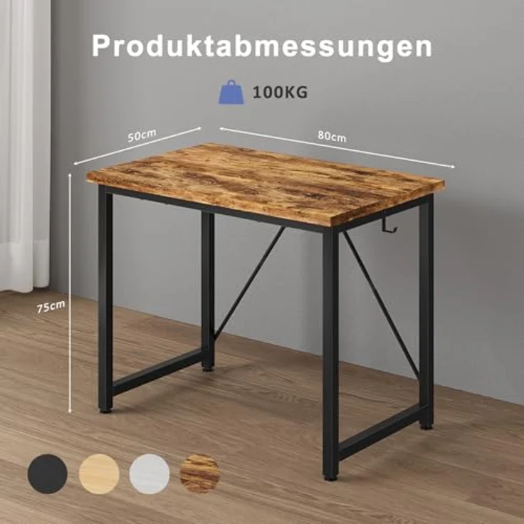 JUMMICO Schreibtisch 80 x 50 x 75 cm, Computertisch mit verstellbaren Füßen, Haken, 60 kg Tragkraft und wasserfester Platte, für Kinderzimmer und kleine Räume, Vintage Braun – Bild 7