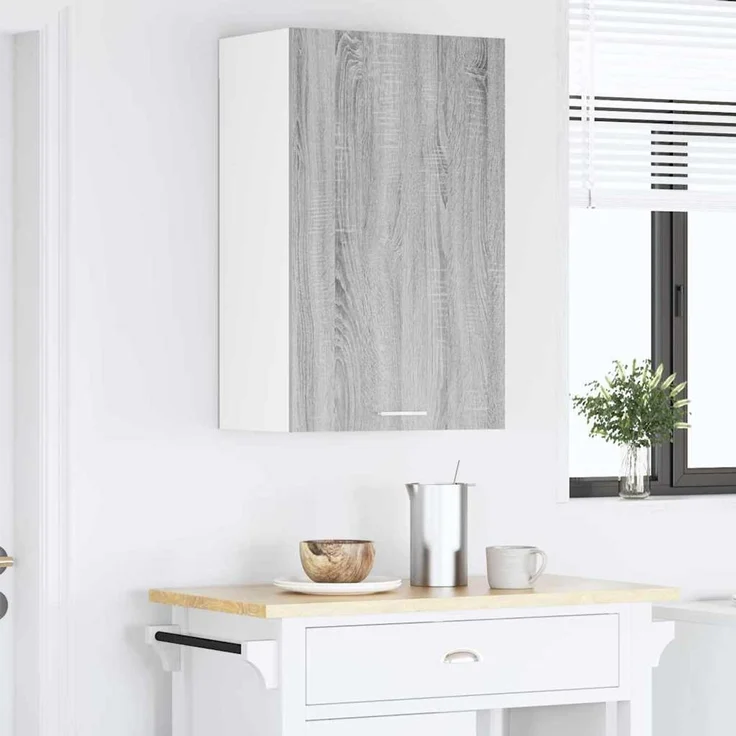Küchen-Hängeschrank, Wandschrank Grau Sonoma und Weiß 50 x 31 x 80 cm Holzwerkstoff – Bild 4