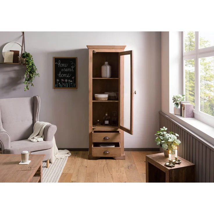 Vitrine Mango 65x45x190 beige geölt TOULOUSE #02 – Bild 3