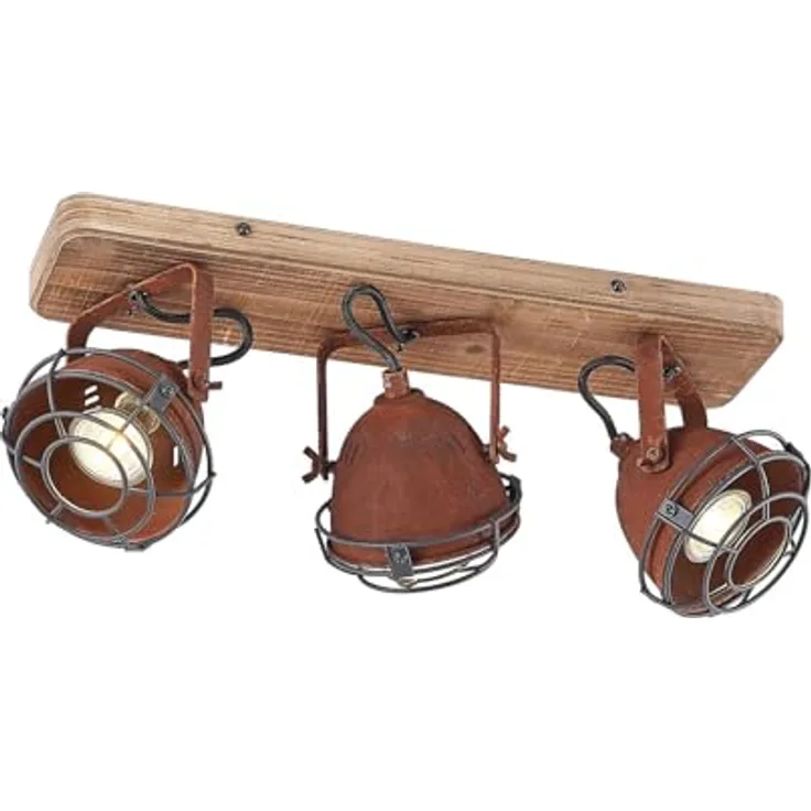 Lindby Farovi Deckenstrahler, Vintage Industriell in Braun aus Holz, 3-flammig GU10 - Deckenlampe für Wohnzimmer und Esszimmer