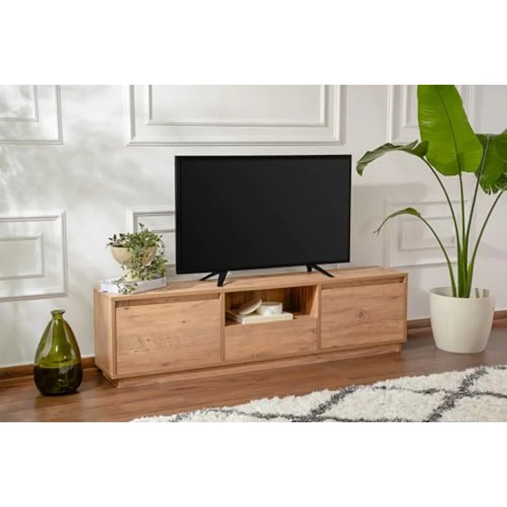 Calicosy TV-Möbel, Beige, Lowboard aus melaminbeschichtetem Holzwerkstoff, 160 cm x 42 cm x 29.5 cm, viel Stauraum für das Wohnzimmer – Bild 1