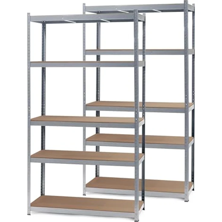 Wiltec Set 2X Schwerlastregal 100 x 60 x 200 cm, 200kg/Ablage, Steckregal verzinkt aus Stahl, Lastenregal mit 5 Ablagen, Werkstattregal – Bild 5
