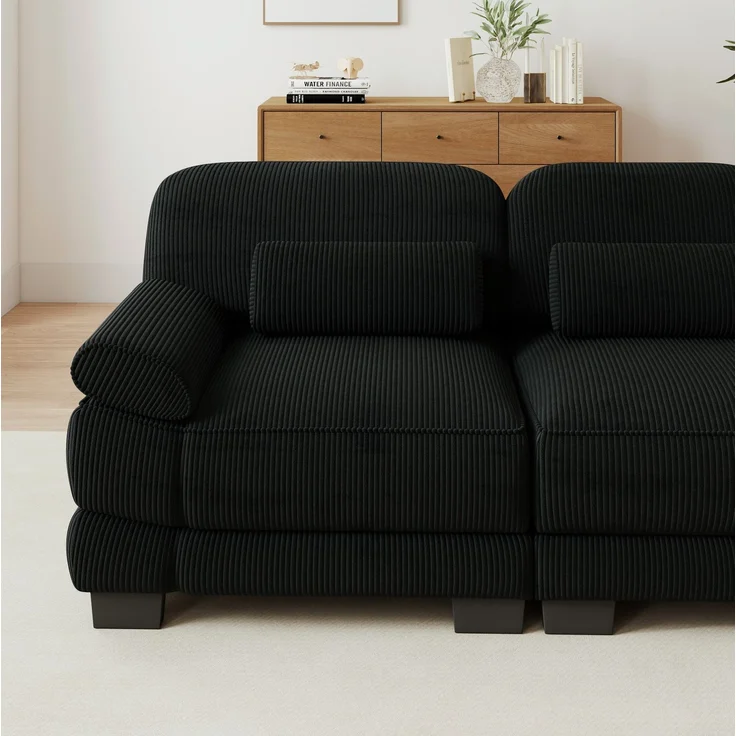 3-Sitzer-Modulsofa 265x88,5x94 cm aus schwarzem Cord mit Lendenkissen – Bild 7