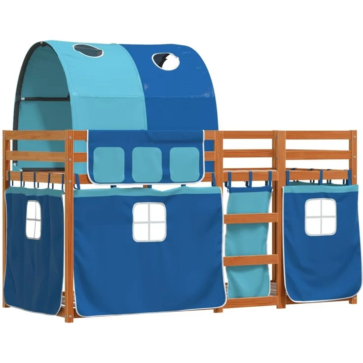 vidaXL Etagenbett mit Vorhängen Blau 80x200 cm Massivholz Kiefer 3284013 – Bild 2