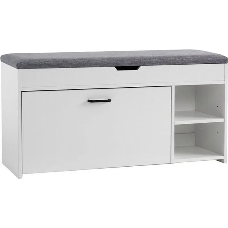 Mondeer Schuhbank Schuhhocker, mit Sitzfläche, mit Klappschublade, 100 x 30 x 52 cm, Weiß + Grau – Bild 4