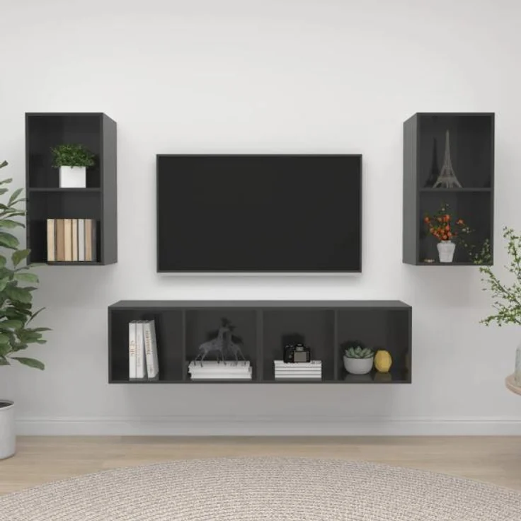 vidaXL TV-Wandschränke 4 Stk. Hochglanz-Grau Spanplatte [3079879] – Bild 4