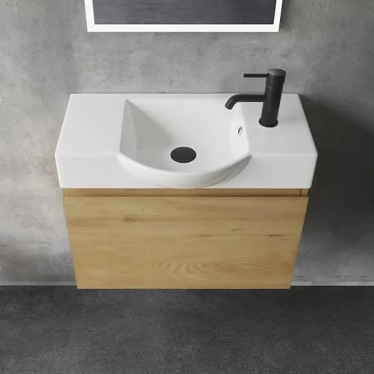 Alpenberger Badmöbel-Set Waschbecken mit Unterschrank 55 cm Breit, (Badezimmermöbel Waschtisch, Badschrank Schmal), Waschbeckenunterschrank mit Softclose – Bild 3