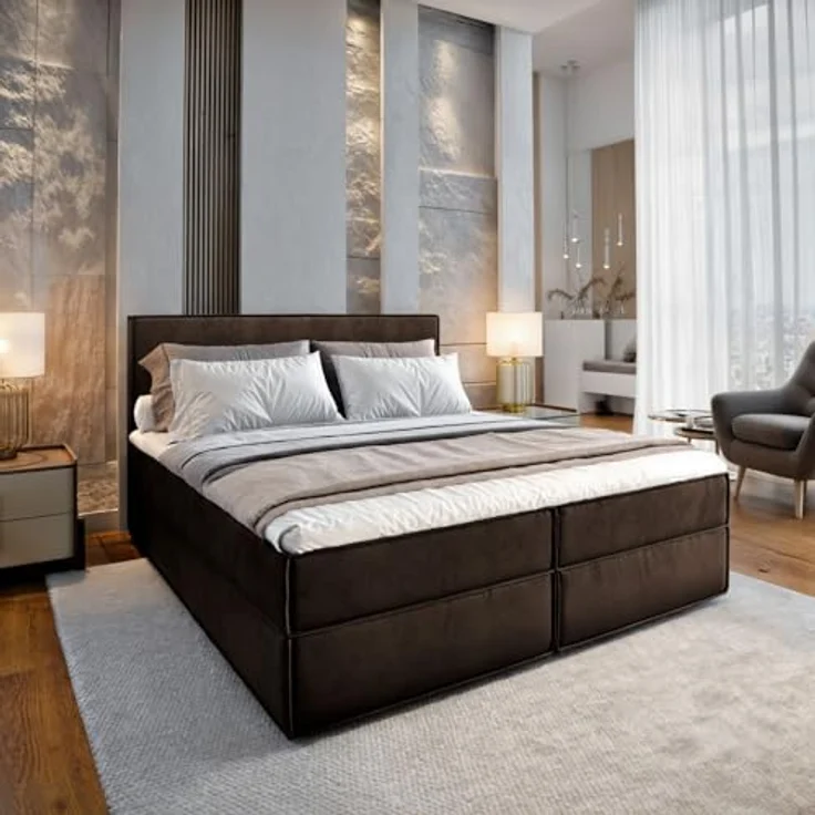 Masseno Boxbett PELLIO 160x200 cm, Boxspringbett mit Bonell Matratze, Kaltschaum-Topper und Kopfteil in Monolith 29 – Bild 2