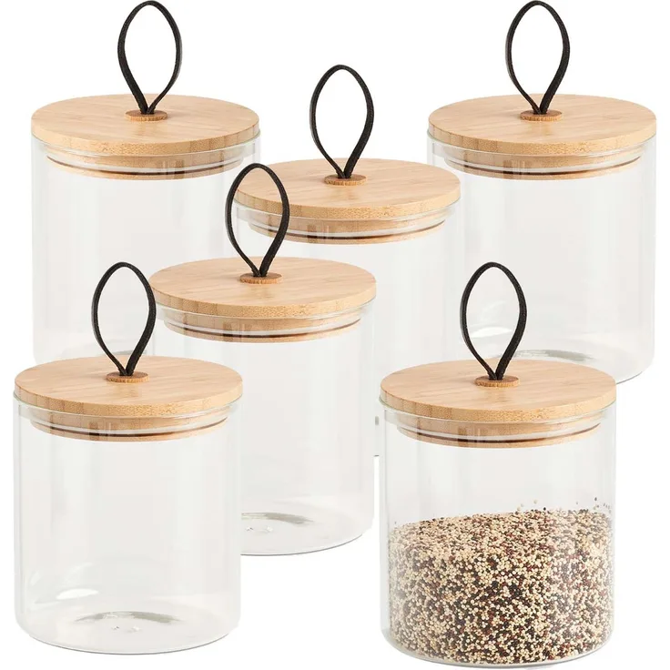 6er Set Vorratsglas mit Bambusdeckel - Ø 11,2 x 12,8 cm