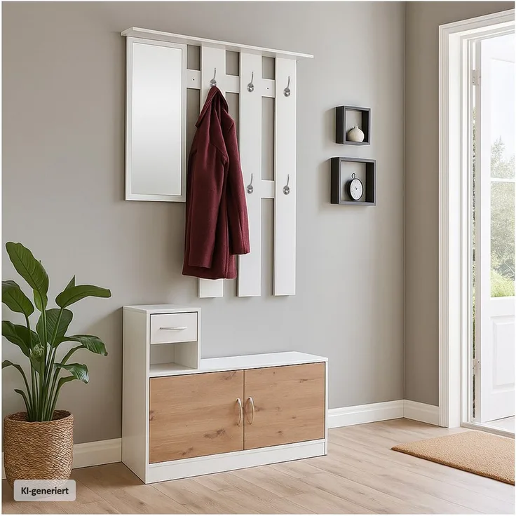HTI-Living Garderoben-Set Dana, 2-teiliges Set mit Schuhschrank in Weiß, Artisaneiche, Selbstmontage