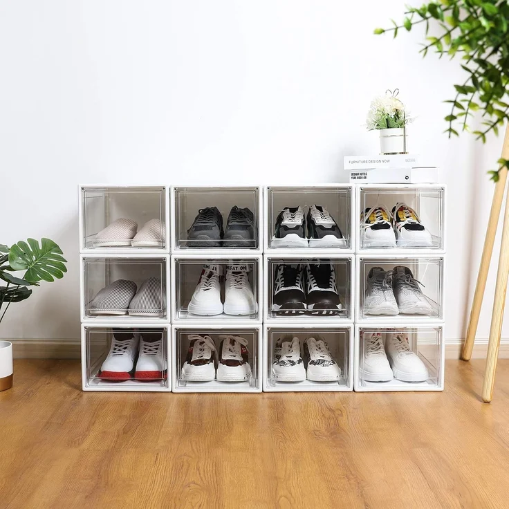 Yorbay Schuhbox 3er Set Schuhbox, stapelbarer Schuhorganizer, Schuhaufbewahrung (Kunststoffbox mit durchsichtiger Tür), Transparent weiß / schwarz, 37 x25,5 x 20 cm, für Schuhe bis Größe 48 – Bild 7