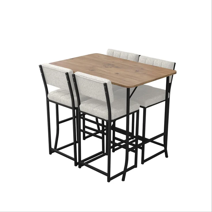 Skye Decor 'Retro - Cream, Walnut' Bartisch-Set mit Barhockern (5-teilig), Creme / Walnuss, 110 x 92 x 70 cm – Bild 4