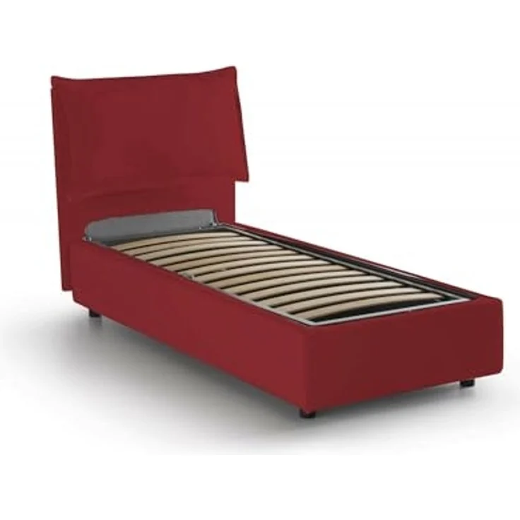Talamo Italia - Roberta Einzelbett, Bettkasten mit Stoffbezug, 100 % Made in Italy, seitliche Öffnung, inklusive Matratze 80x190 cm, Rot – Bild 6