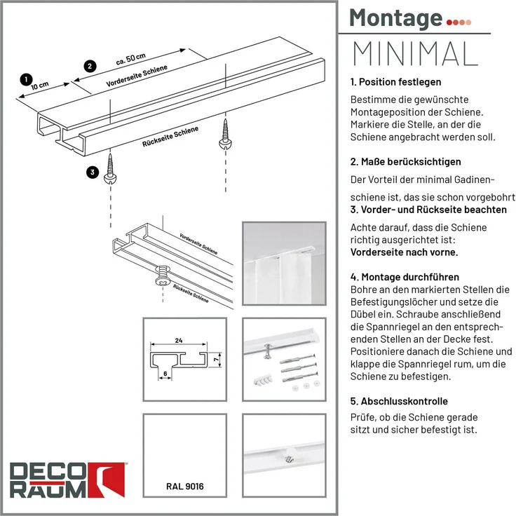 Deco-Raum® Gardinenschiene Minimal | Länge: 600cm | Material: Aluminium | Farbe: Weiß – Bild 7