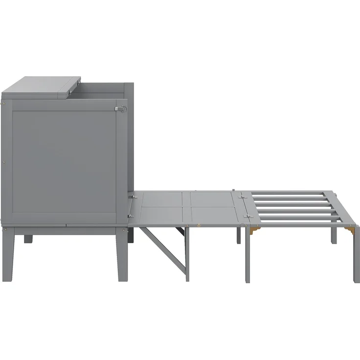 Novelux Vertikales Schrankbett 90x200 cm Wandklappbett mit Lattenrost – Platzsparendes Einzelbett aus Holz & Metall für kleine Räume, Grau, 150 kg – Bild 8