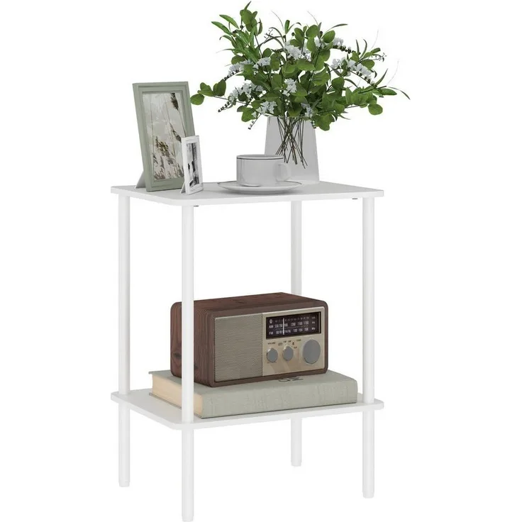 HOMCOM Beistelltisch Quadratischer Kaffeetisch mit 2 Ebenen, Couchtisch mit Metallrahmen, Moderner Wohnzimmertisch Sofatisch für Wohnzimmer Schlafzimmer 40cm x 30cm x 52,2cm Weiß