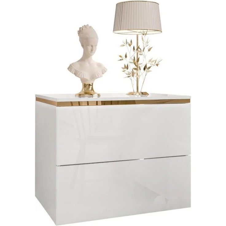 Lookway Nachttisch Hängender AURORA II im Weiß Hochglanz mit LED-Beleuchtung (1x Nachttisch), Breite: 50 cm