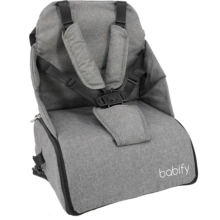 Babify 2-in-1 Reise-Hochstuhl mit Aufbewahrung, Soft Grey