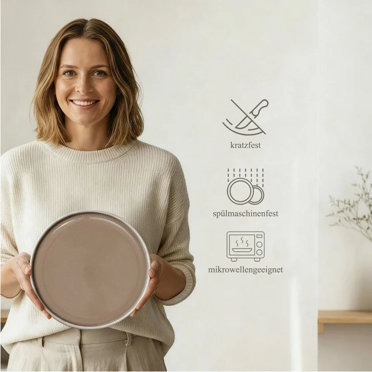 Hausfelder Geschirr-Set Steingut Dessertteller 8 Personen, 8teilig, Shadow Stone/Nordic Sand (8-tlg), 8 Personen, Steinzeug, spülmaschinen- & mikrowellengeeignet, Reaktivglasur – Bild 3