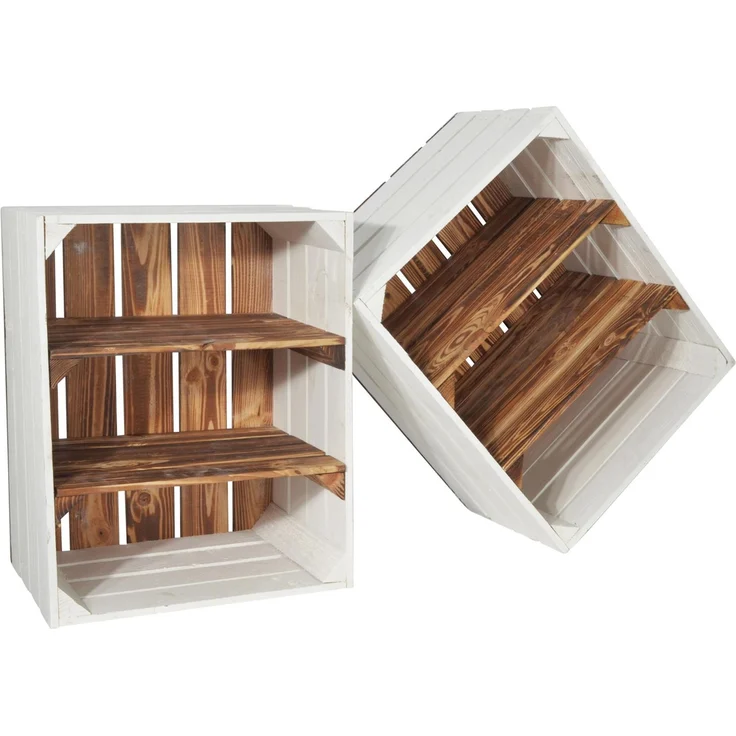 CHICCIE 2 Set Holzkiste Grete Geflammt Weiß - 2x Kurzes Regal Obstkiste Dekokiste Weinkiste – Bild 8