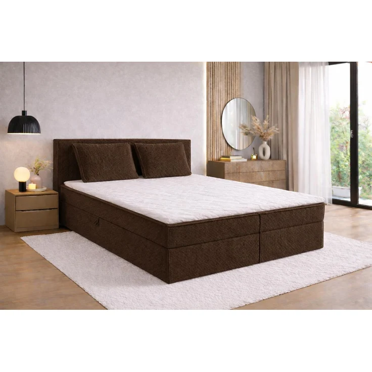 KRISAN MÖBEL Kontinentallbett ASTI Stoff POSO-Cord in Braun 200 × 200 x 106 cm Bett mit Bettkasten und Topper inklusiv Bronze – Bild 3