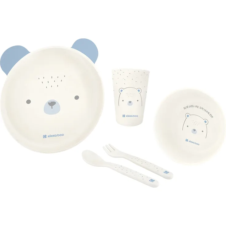 Kikkaboo Kindergeschirr Set Bear with me 5-teilig, Tiermotiv, Schale, Besteck blau