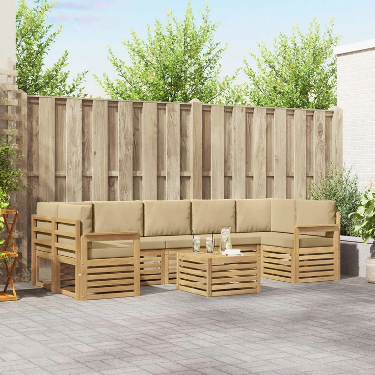 vidaXL Outdoor-Sofagarnitur 8 stk. 7-Sitzer Weiß und Beige Polyester 3391543 – Bild 1