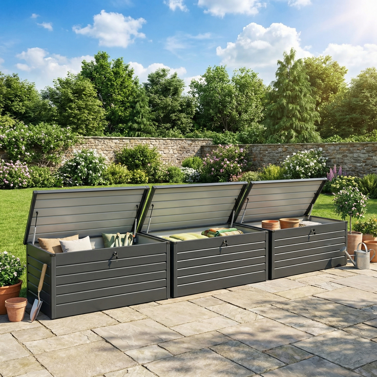 Metall-Aufbewahrungsbox Gartentruhe 600L Stauraum wetterfest – Bild 7