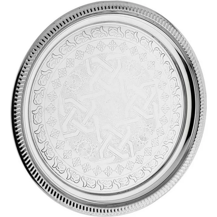 Orientalisches Serviertablett - rundes Design in Silber 36 x 2 cm