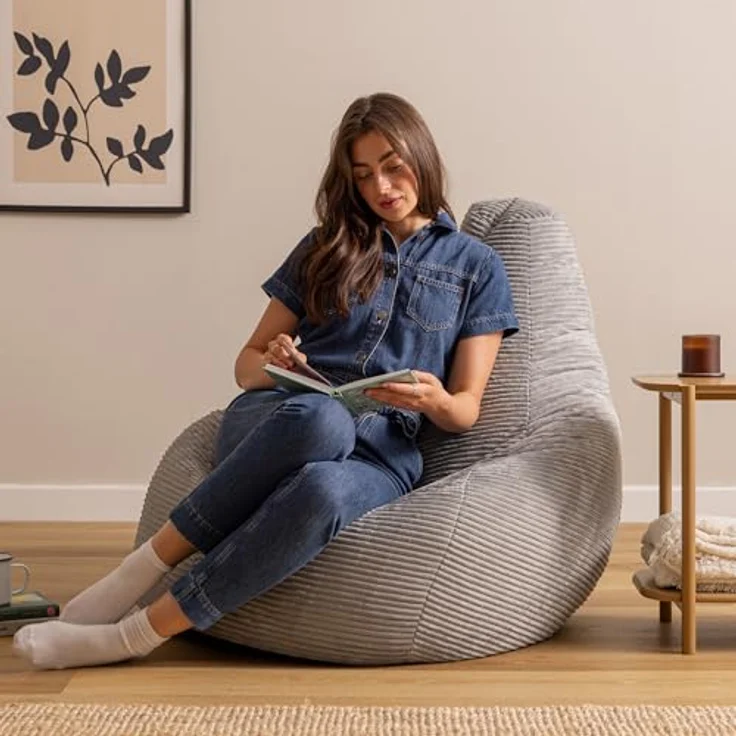 Icon Dalton XXL Sitzsack Cord, Grau, Gaming Sitzsack Erwachsene mit Füllung, Bean Bag, Cord Sessel, Lounge Sessel, Lounge Stuhl, Schlafzimmer, Wohnzimmer, Wohnzimmer Möbel – Bild 3