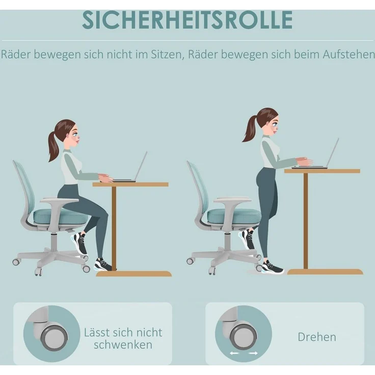 Vinsetto Bürostuhl Höhenverstellbar Computerstuhl mit Drehfunktion (Ergonomisch Schreibtischstuhl, 1 St), für Home-Office, Polyester, Grün – Bild 3