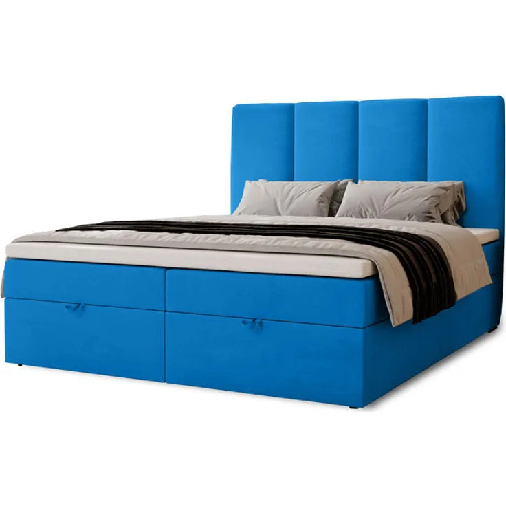 XXXL Boxbett Malmo, Hellblau, Textil, H3, Höhe ca. 12 cm, 140x200 cm, Oeko-Tex® Standard 100, mit zwei Bettkästen und hochwertigem Topper