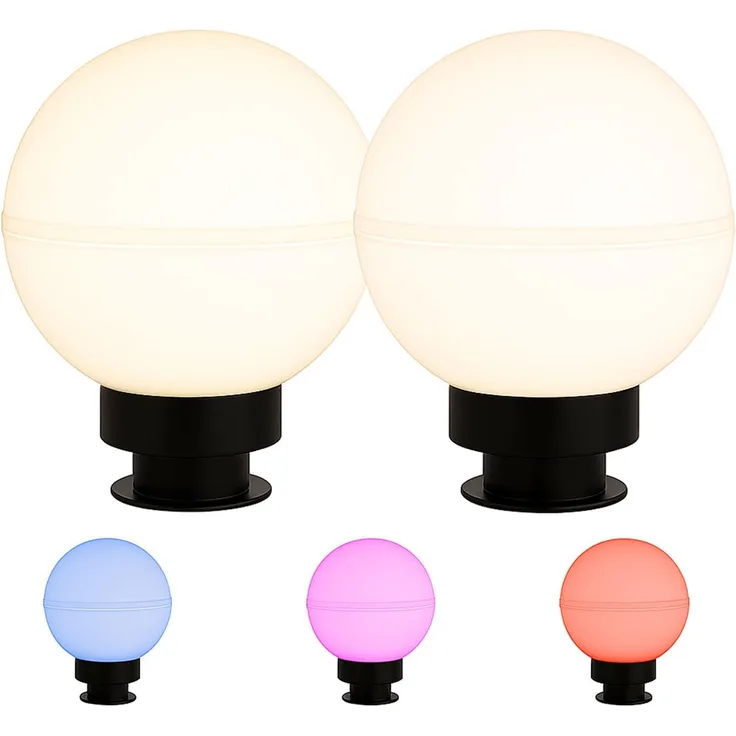 2x RGB LED Steckleuchten, Kugel, weiß, Erdspieß, Kabel, D 20 cm