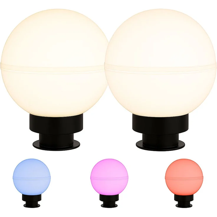 2x RGB LED Steckleuchten, Kugel, weiß, Erdspieß, Kabel, D 20 cm – Bild 1