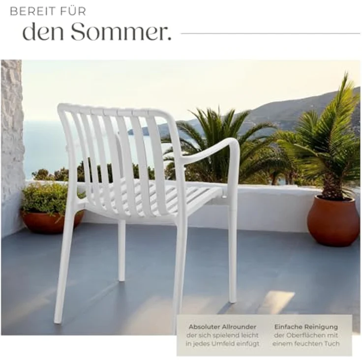 tectake® Gartenstühle stapelbar, Gartenmöbel Set, Balkon Möbel, Bistro Set, Sessel, Outdoor Möbel, Balkonmöbel, Terrassenmöbel - weiß, 4er Set – Bild 6