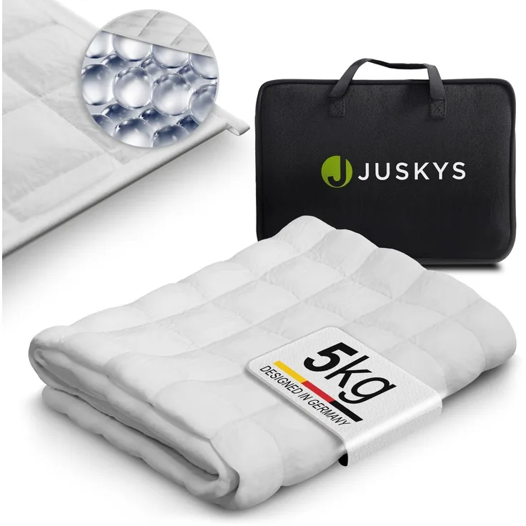 Juskys Gewichtsdecke 135x200 – weiß, beschwerte Schlafdecke mit Glasperlen, Baumwolle & Mikrofaser, entspannend & schlaffördernd bei Unruhe – 5 kg