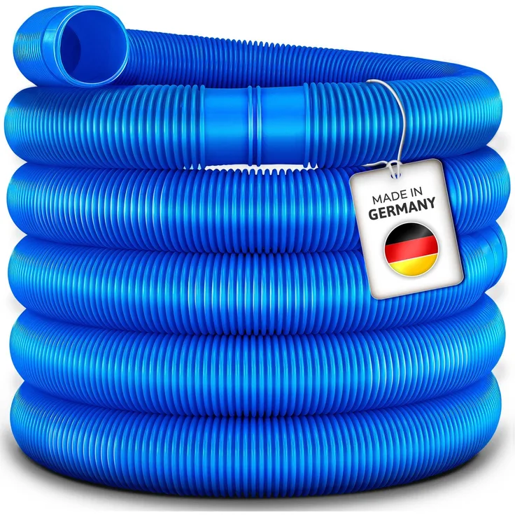 tillvex Poolschlauch Made in Germany | Schwimmbadschlauch mit Muffen | Solarschlauch für Pool und Schwimmbecken | Saugschlauch | Pumpenschlauch | flexibler Wasserschlauch (Blau, 25m / 32mm)