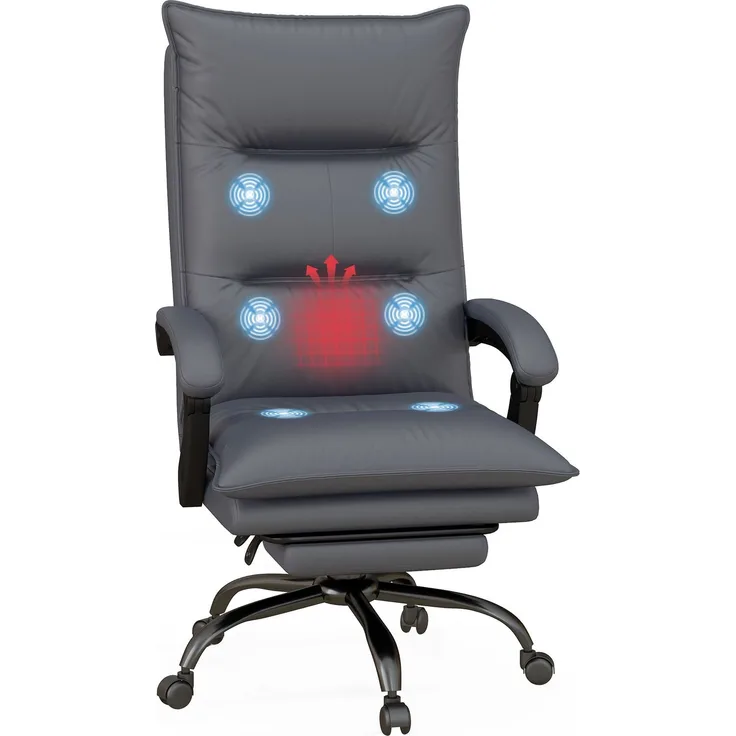 MELAYR, Bürostuhl mit Massagefunktion & Heizfunktion, Fußstütze, bis 120 kg, Dunkelgrau, 66 x 74 x 121.5 cm