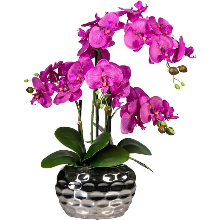 Kunstpflanze Phalaenopsis Kunstpflanze 55 cm violett in silberner Vase, Fuchs Versand 24/7