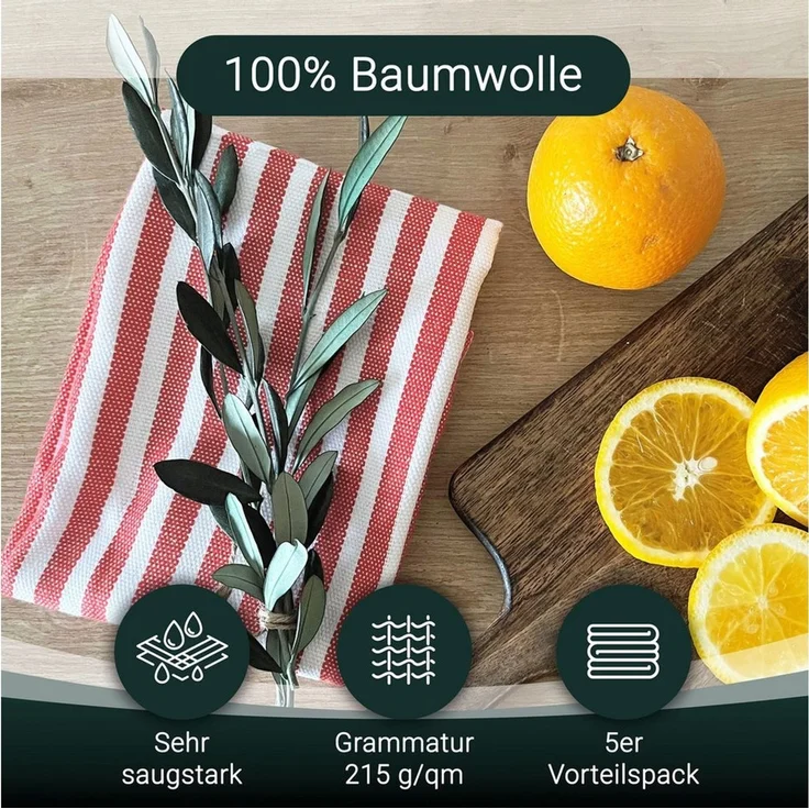 ZOLLNER Geschirrtuch, (Spar-Set, 5-tlg), 50 x 70 cm, 100% Baumwolle, vom Hotelwäschespezialisten – Bild 2