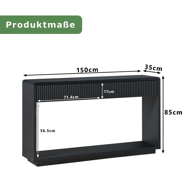 DESVIAE Sideboard Schwarz aus Spanplatte/MDF – 150x85x35 cm – 2 Schubladen, offenes Fach – Bild 10