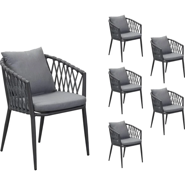 LC Garden 'Sunrepo' Gartenstuhl-Set 6-tlg., stapelbar, Seilgeflecht anthrazit – Bild 1