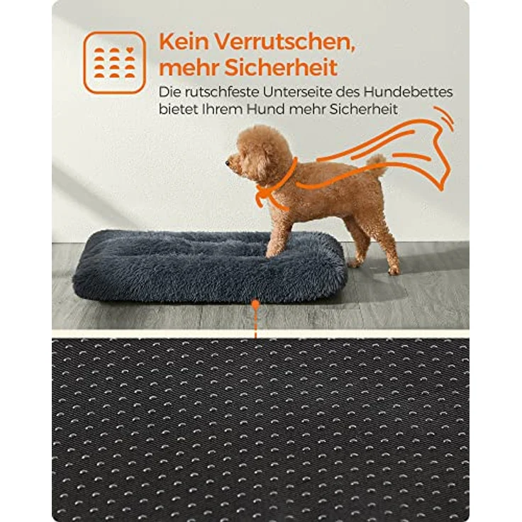 Feandrea Hundebett, Hundekissen, Flauschige Hundematte, Langer Plüsch, 80x50 cm, weiche Polsterung, maschinenwaschbar, multifunktional, dunkelgrau PGW201G02 – Bild 7