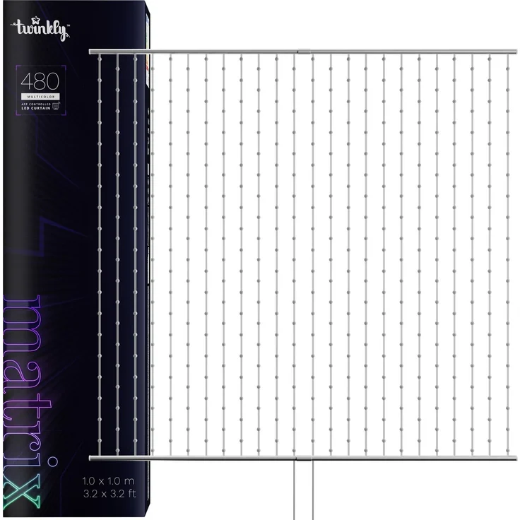Twinkly Matrix 480 LED RGB, LED-Vorhang mit hoher Dichte, Smarte Mehfarbige RGB Gaming-Lichter, Kompatibel mit Razer Chroma, Omen, Alexa, Google Home, App-Steuerung, Transparentes Kabel, 1x1 m